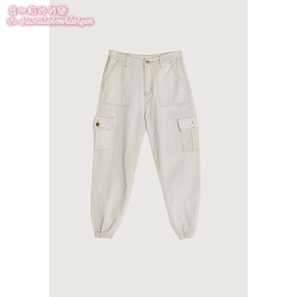 Oak fort 7664 cream crop cargo jean S